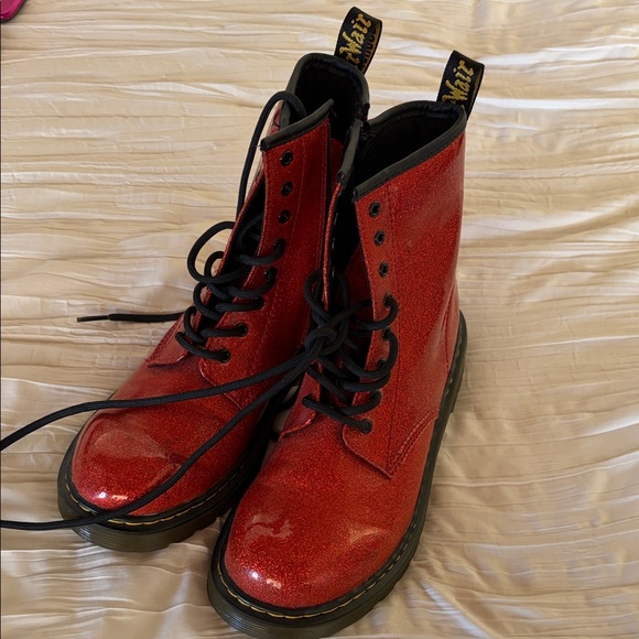 Dr. Martens Shoes - Dr. Martens Red Glitter Combat Boots